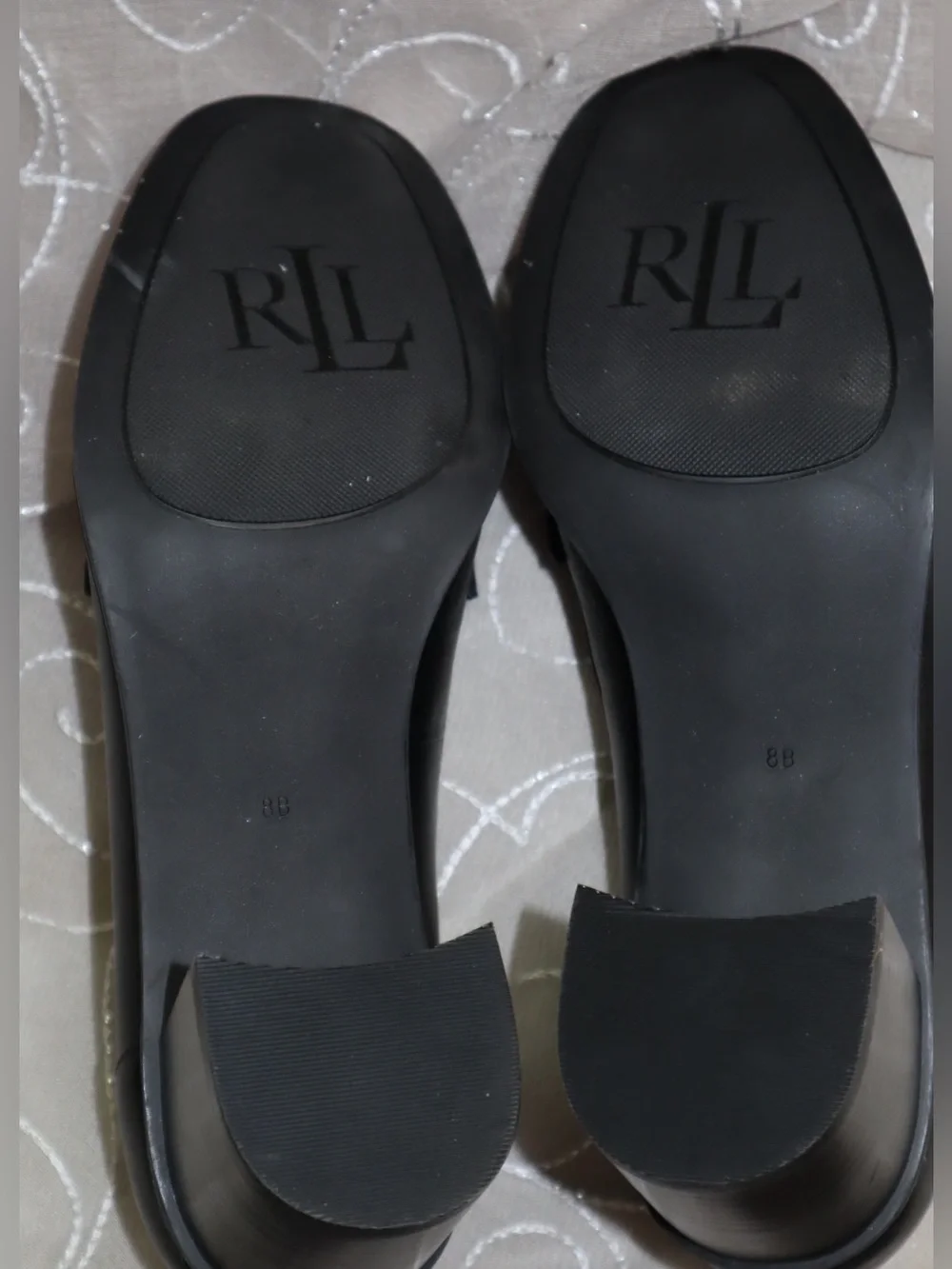 Ralph Lauren Black Leather Block Heel Loafers